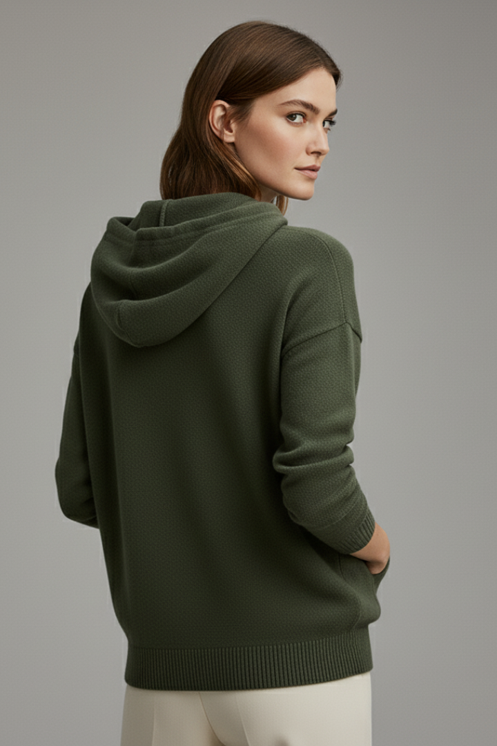 Women's Hooded Sweatshirt with High Neck and Drawstring