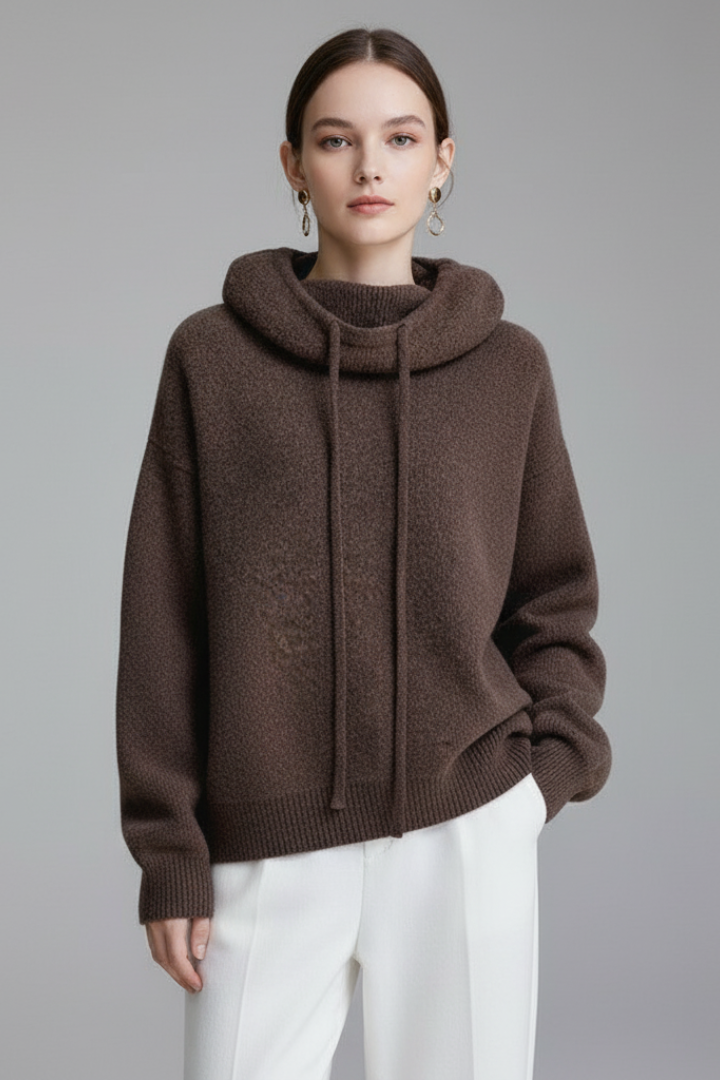 Women's Hooded Sweatshirt with High Neck and Drawstring