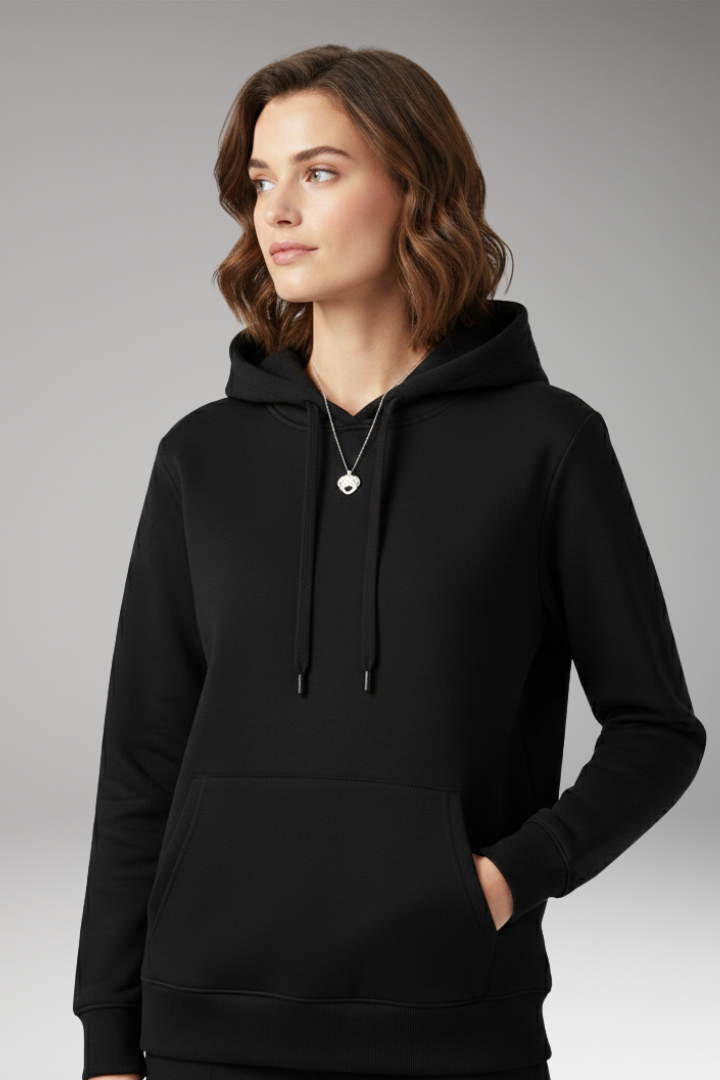 Women's Hoodie with Adjustable Hood and Ribbed Edges
