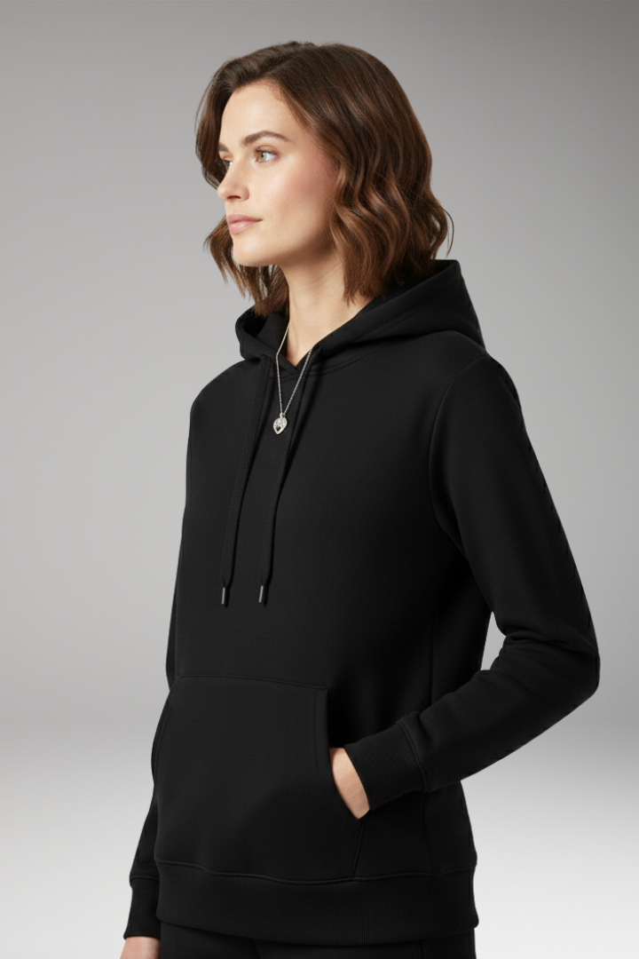 Women's Hoodie with Adjustable Hood and Ribbed Edges