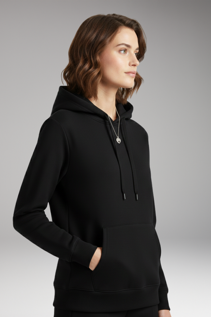 Women's Hoodie with Adjustable Hood and Ribbed Edges