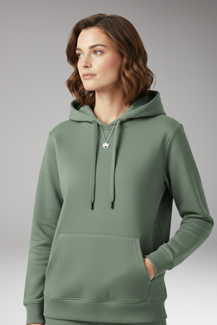 Women's Hoodie with Adjustable Hood and Ribbed Edges