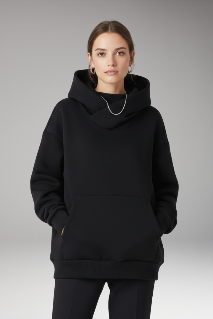 Women's Hoodie with High Neckline and Wide Hood