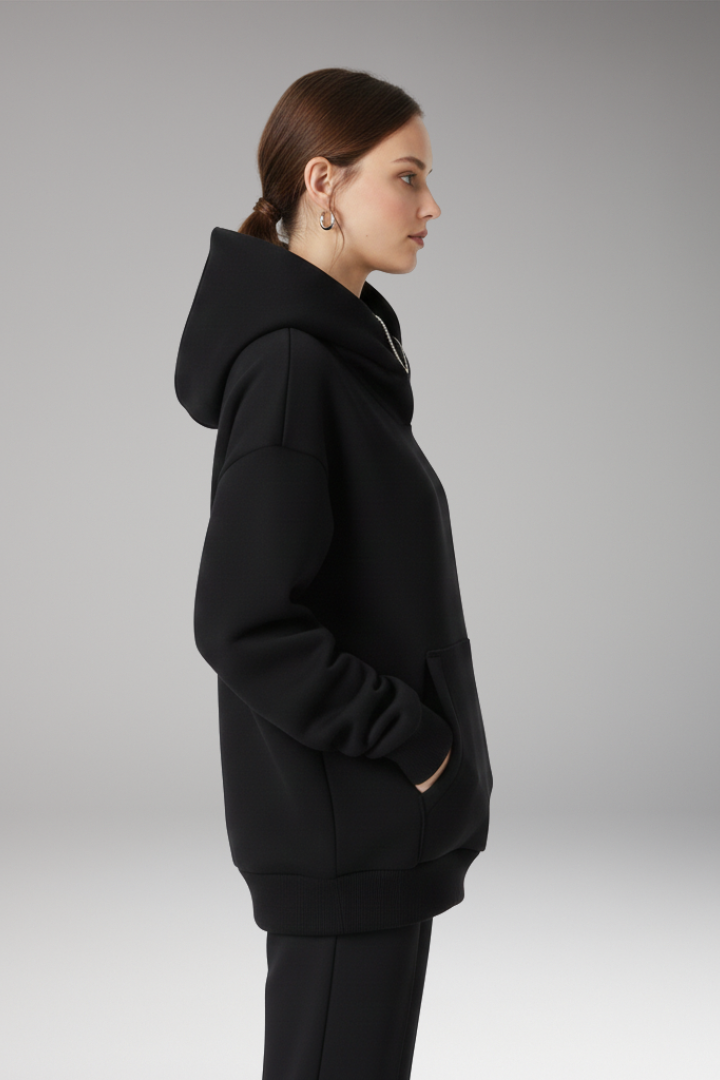 Women's Hoodie with High Neckline and Wide Hood