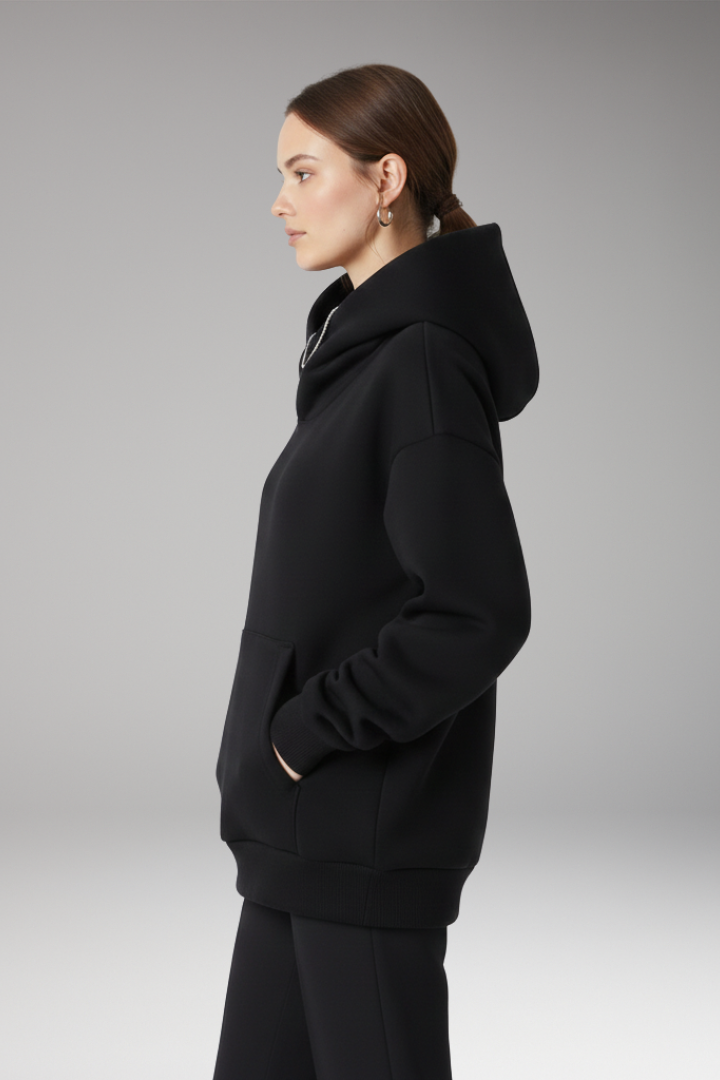 Women's Hoodie with High Neckline and Wide Hood