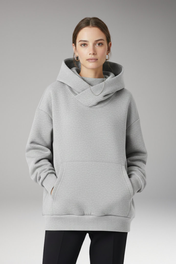 Women's Hoodie with High Neckline and Wide Hood