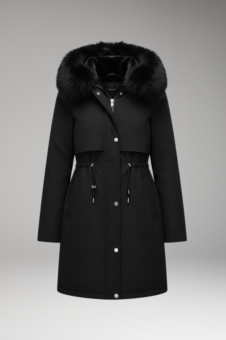 Women's Jacket with Faux-Fur Collar and Adjustable Waist