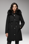 Women's Jacket with Faux-Fur Collar and Adjustable Waist