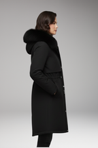 Women's Jacket with Faux-Fur Collar and Adjustable Waist