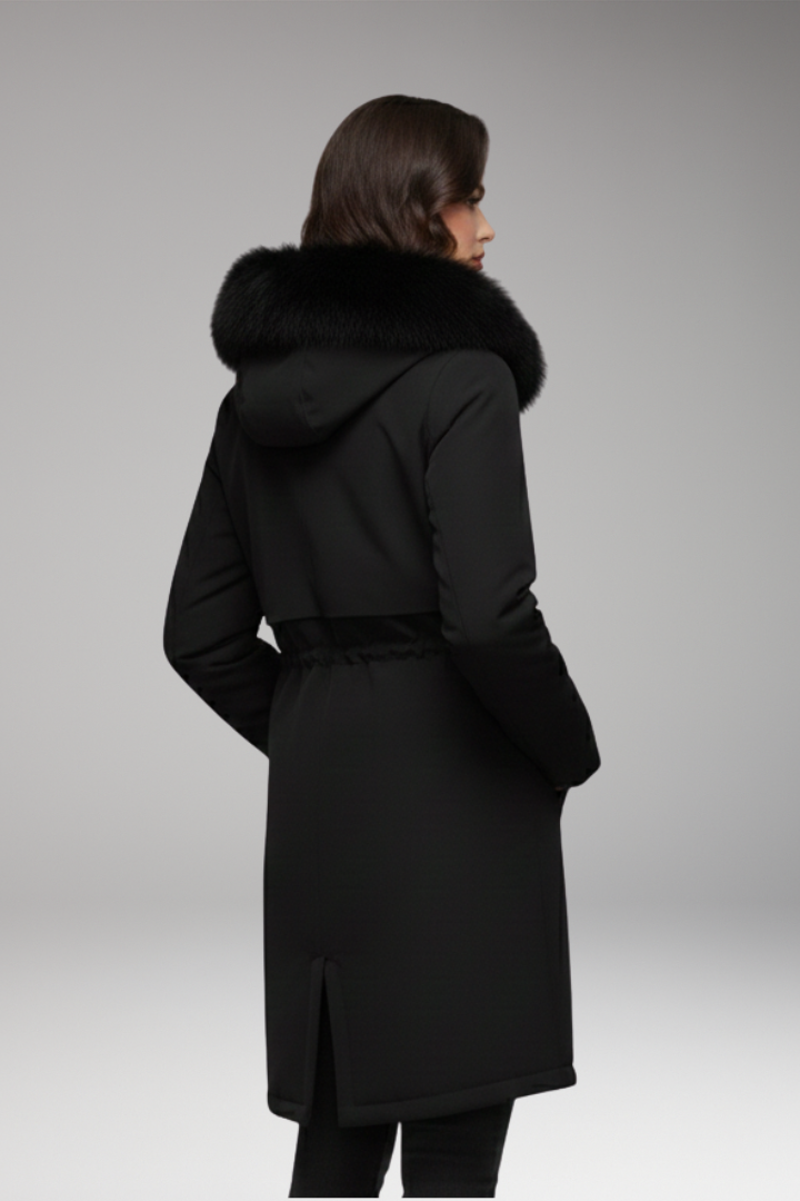 Women's Jacket with Faux-Fur Collar and Adjustable Waist