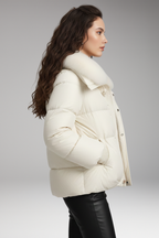 Women's Jacket with Faux Fur Collar and Quilted Surface