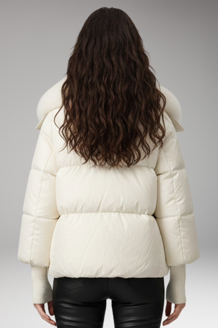 Women's Jacket with Faux Fur Collar and Quilted Surface
