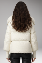 Women's Jacket with Faux Fur Collar and Quilted Surface