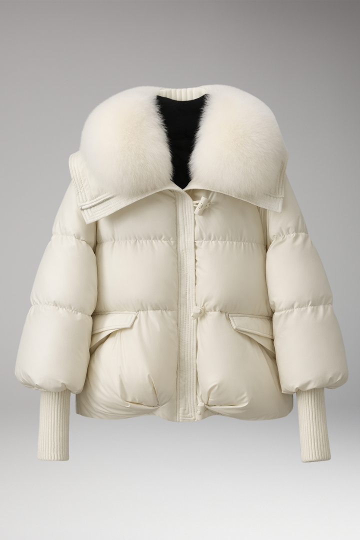 Women's Jacket with Faux Fur Collar and Quilted Surface