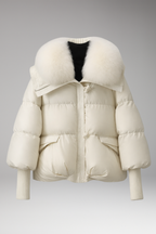Women's Jacket with Faux Fur Collar and Quilted Surface