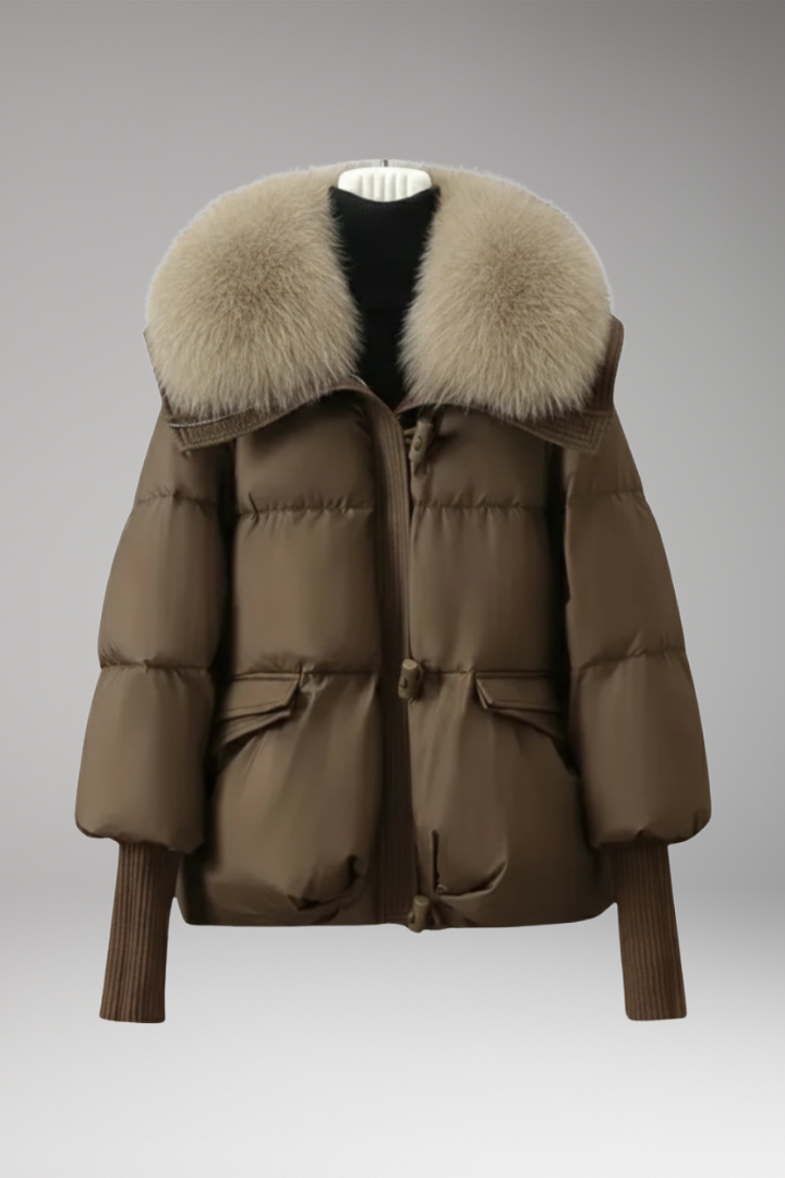 Women's Jacket with Faux Fur Collar and Ribbed Cuffs