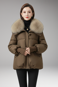 Women's Jacket with Faux Fur Collar and Ribbed Cuffs