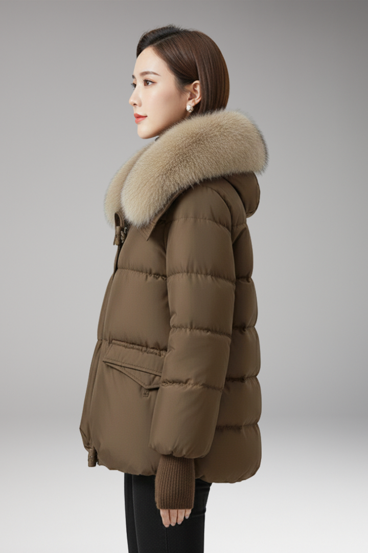 Women's Jacket with Faux Fur Collar and Ribbed Cuffs