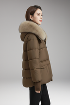 Women's Jacket with Faux Fur Collar and Ribbed Cuffs