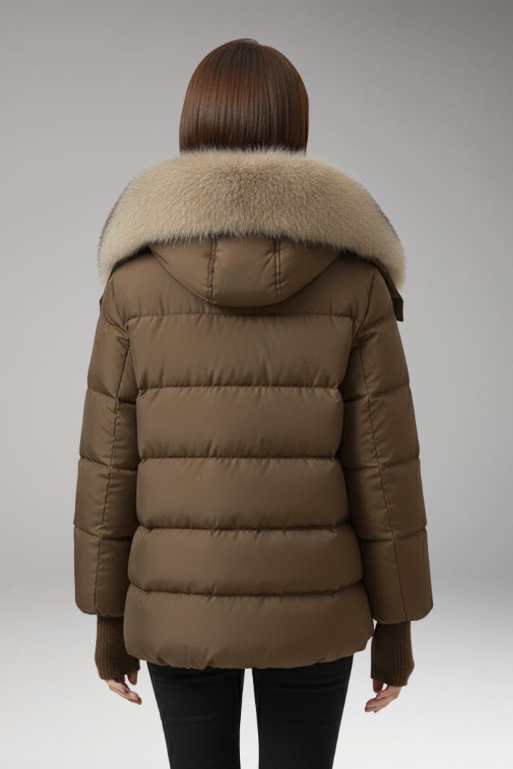 Women's Jacket with Faux Fur Collar and Ribbed Cuffs