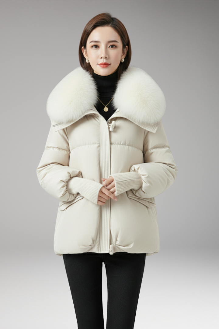Women's Jacket with Faux Fur Collar and Ribbed Cuffs
