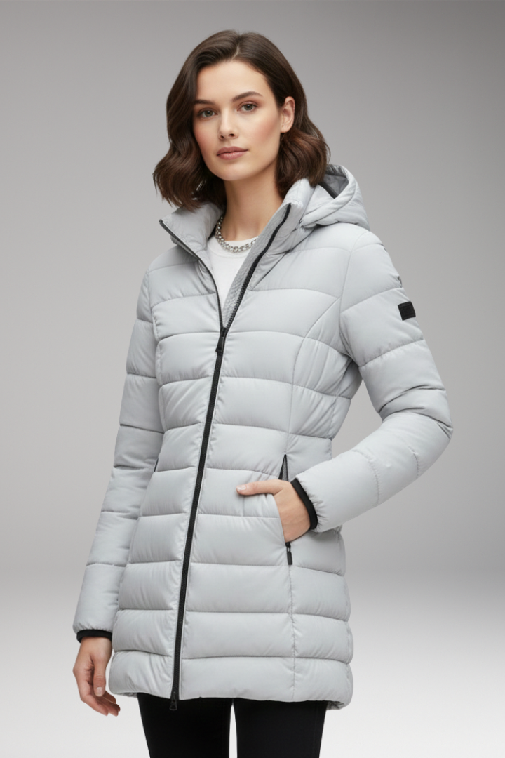 Women's Jacket with Hood and Quilted Surface