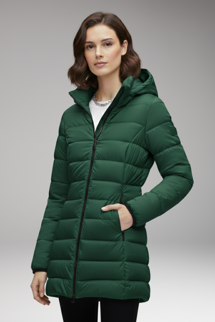 Women's Jacket with Hood and Quilted Surface