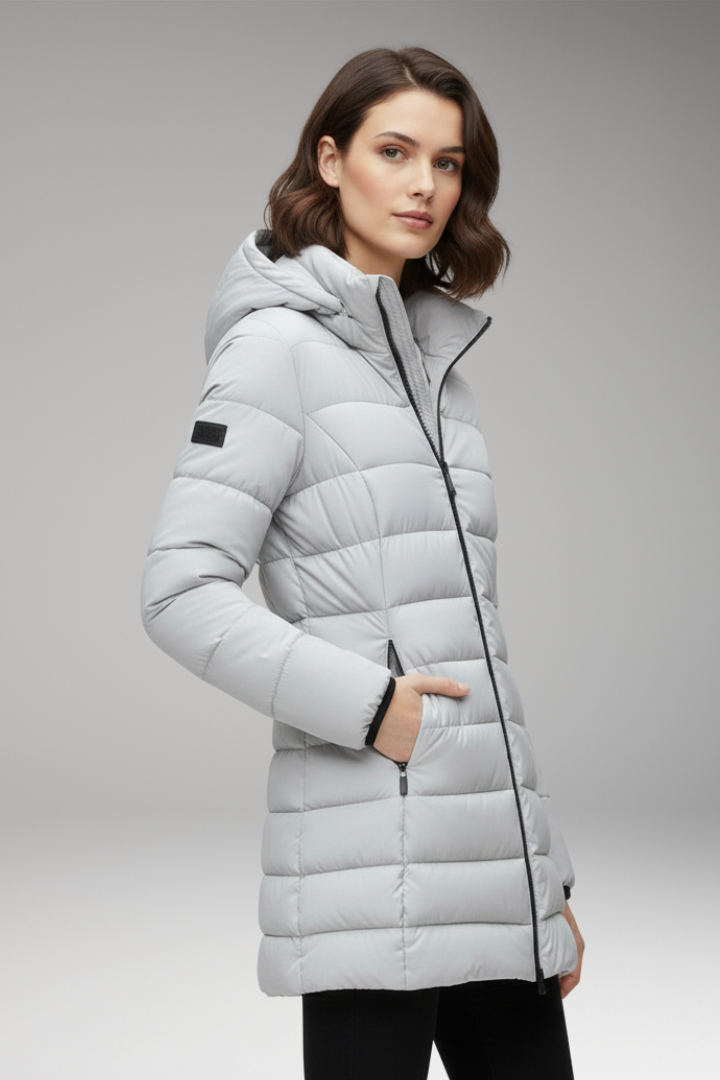 Women's Jacket with Hood and Quilted Surface