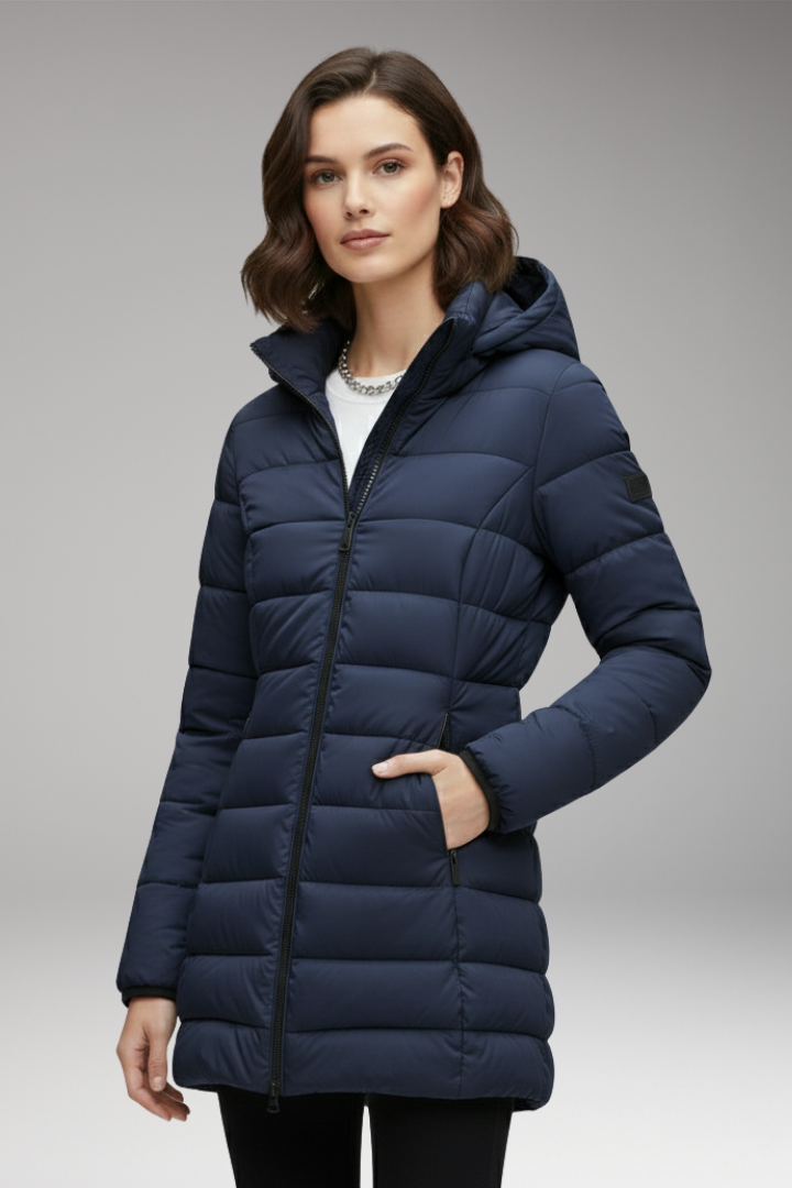 Women's Jacket with Hood and Quilted Surface