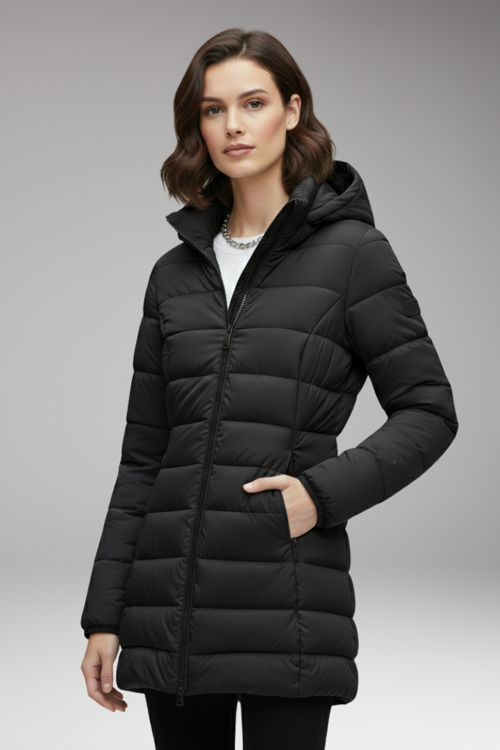 Women's Jacket with Hood and Quilted Surface