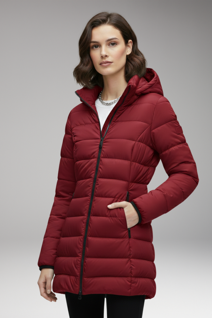 Women's Jacket with Hood and Quilted Surface