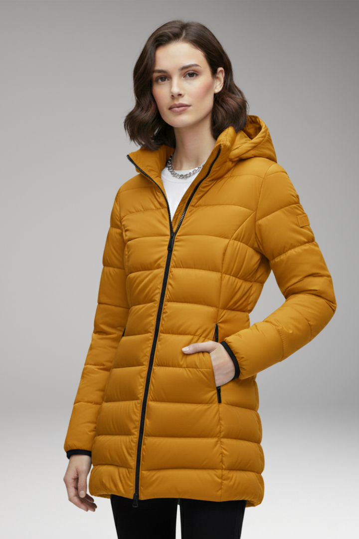 Women's Jacket with Hood and Quilted Surface