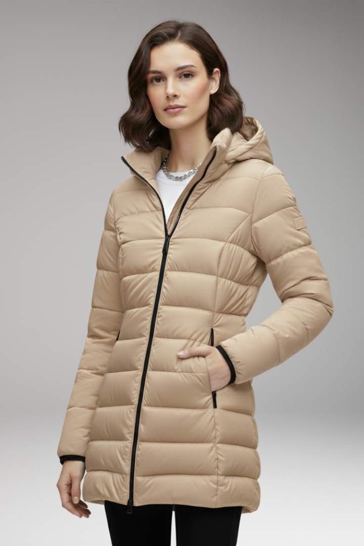 Women's Jacket with Hood and Quilted Surface