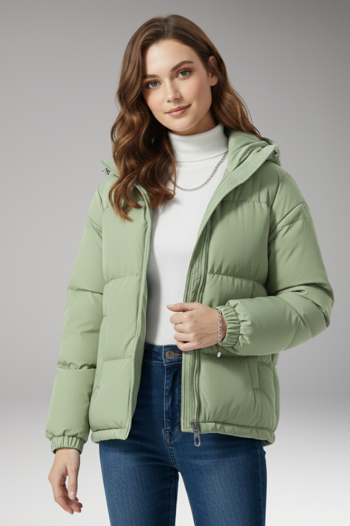 Women's Jacket with Hood and Stitched Surface