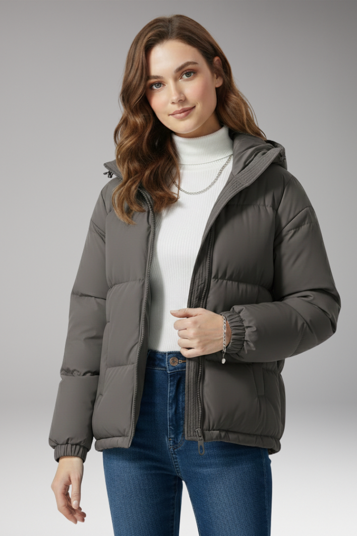 Women's Jacket with Hood and Stitched Surface