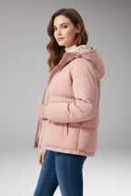 Women's Jacket with Hood and Stitched Surface