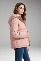 Women's Jacket with Hood and Stitched Surface