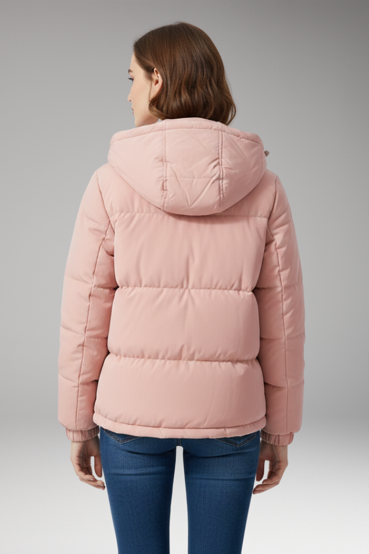 Women's Jacket with Hood and Stitched Surface