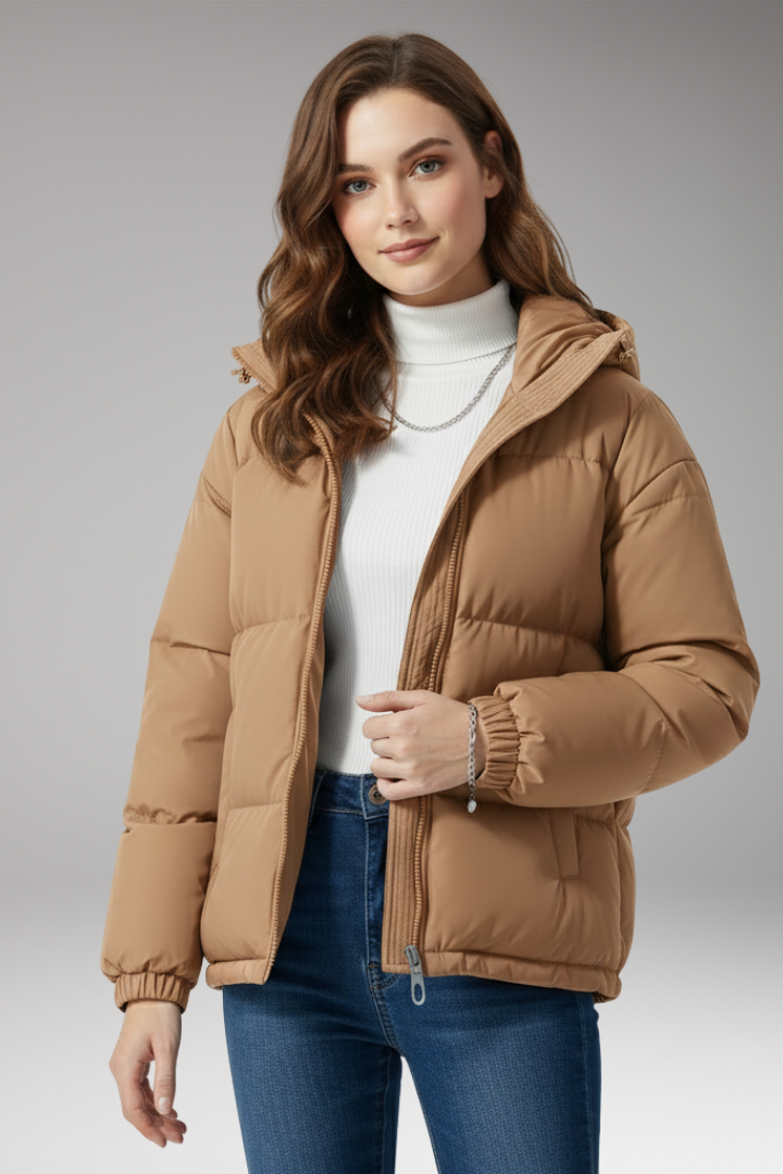 Women's Jacket with Hood and Stitched Surface