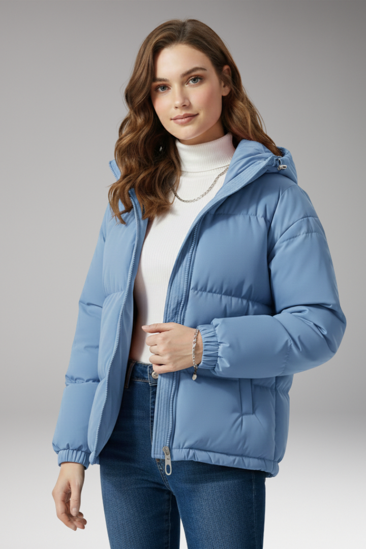 Women's Jacket with Hood and Stitched Surface