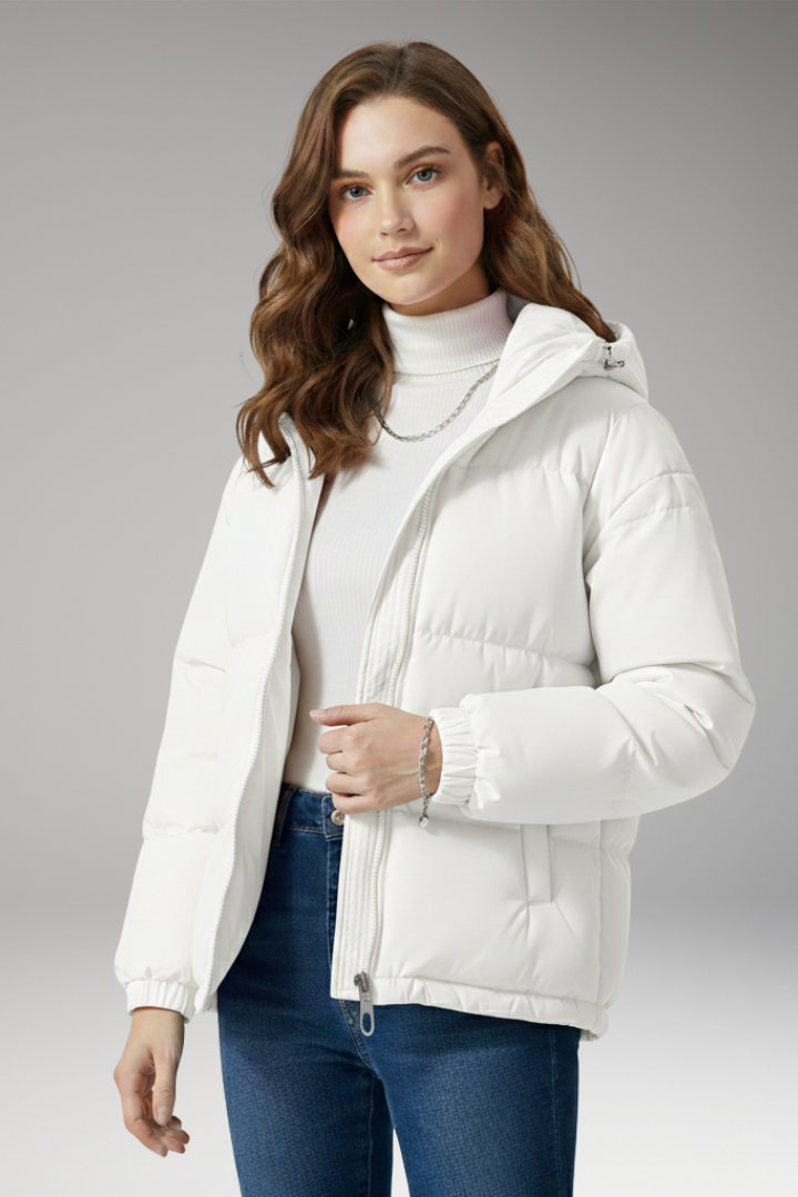 Women's Jacket with Hood and Stitched Surface