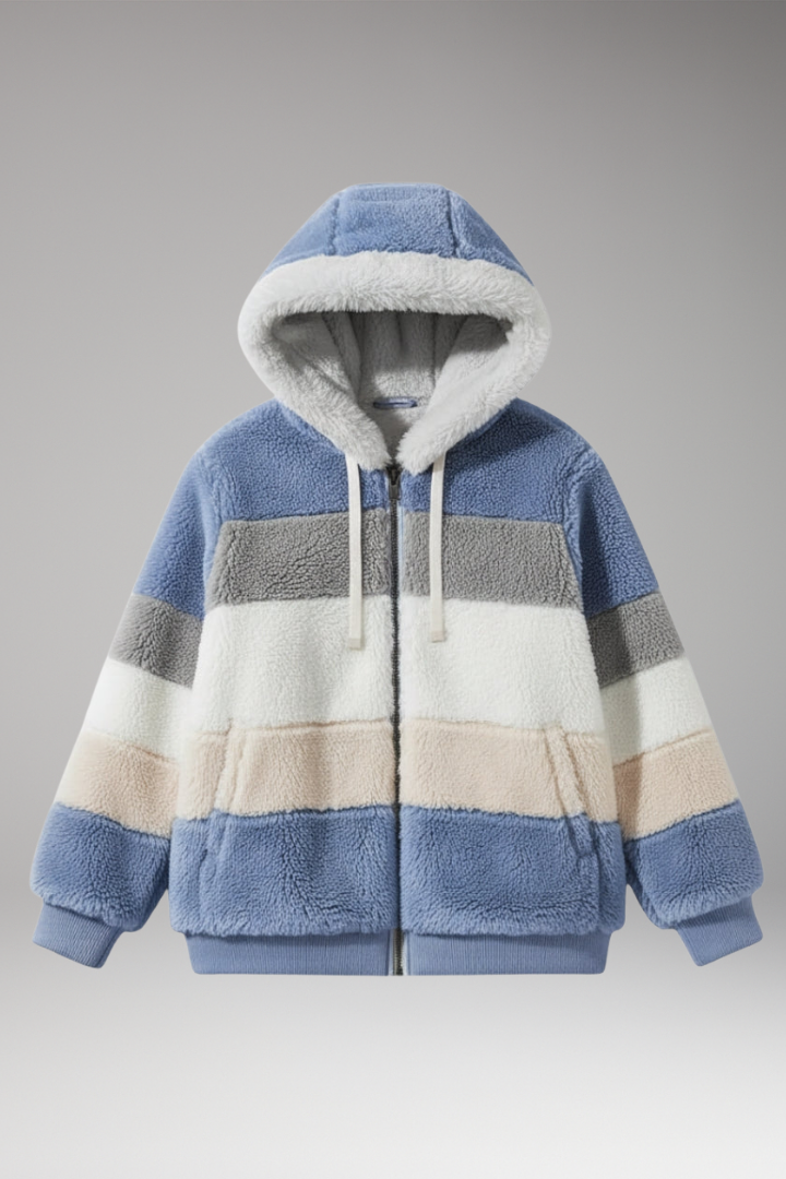 Women's Jacket with Hood and Striped Surface