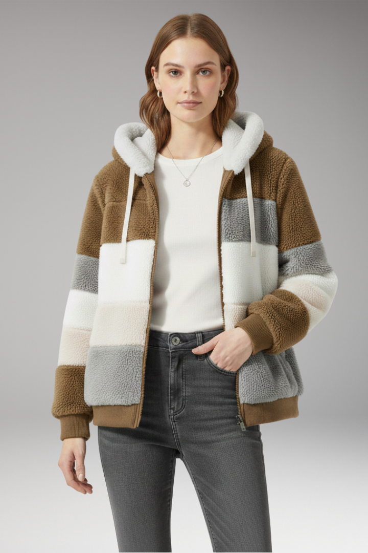 Women's Jacket with Hood and Striped Surface