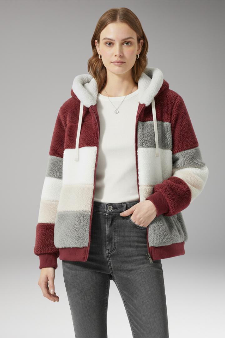 Women's Jacket with Hood and Striped Surface