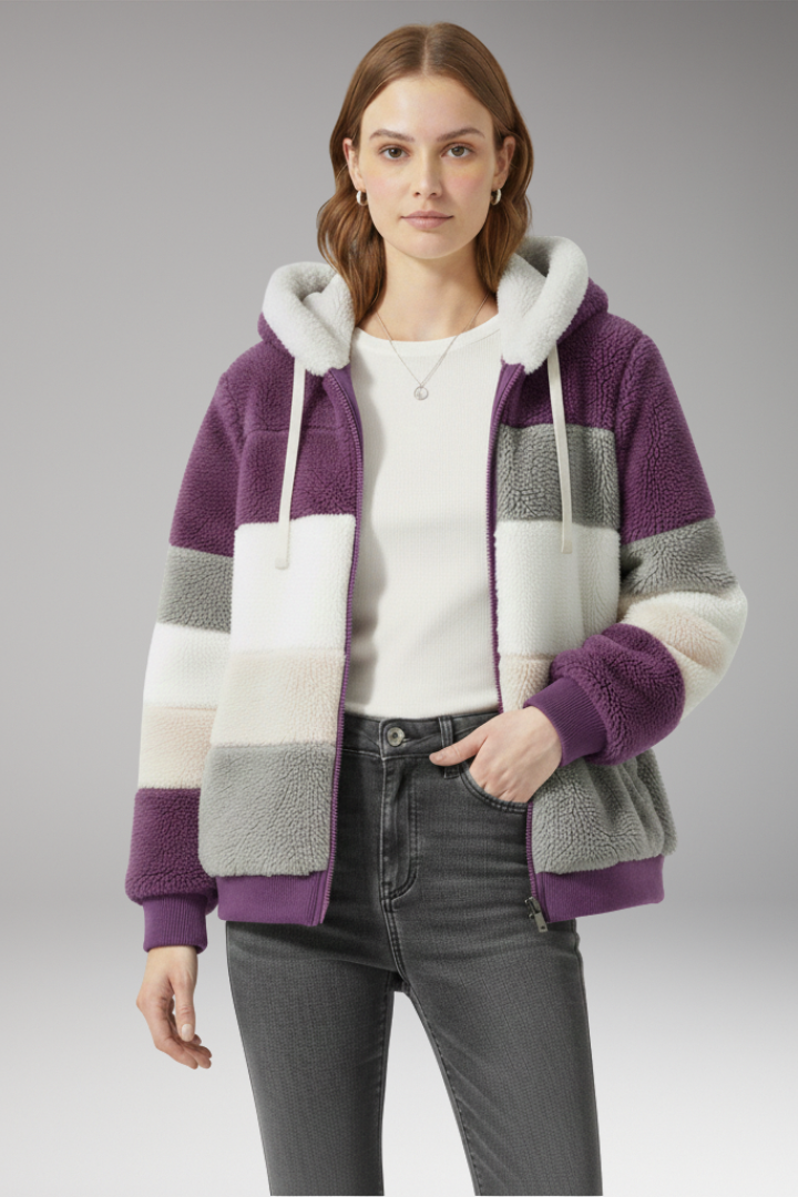 Women's Jacket with Hood and Striped Surface