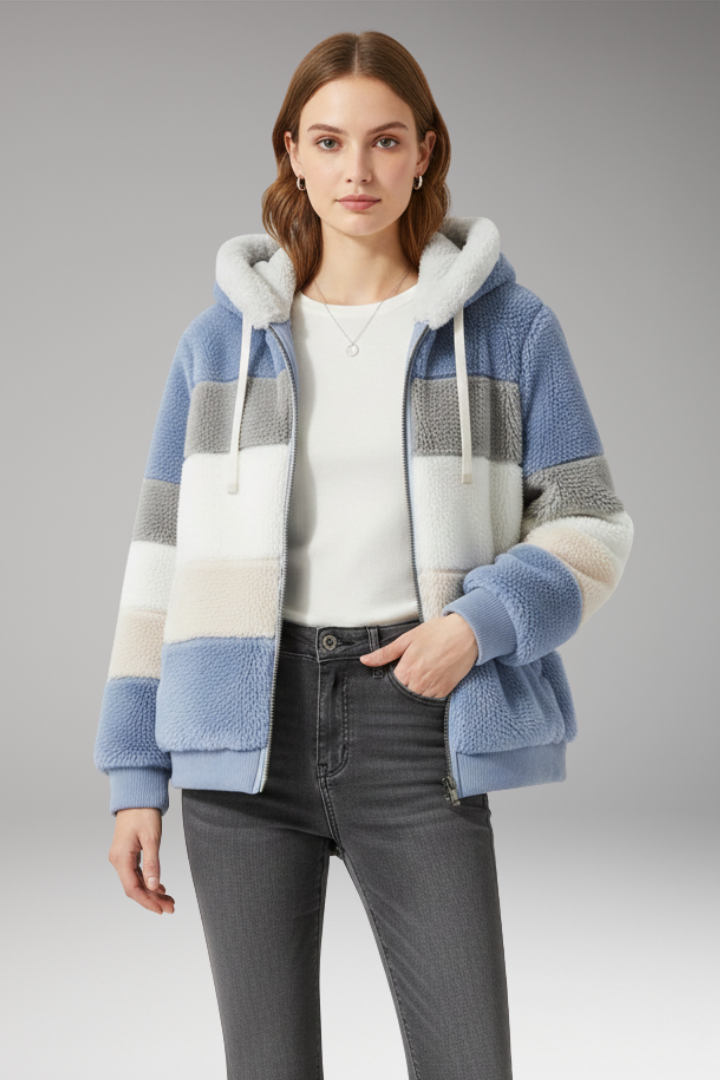 Women's Jacket with Hood and Striped Surface