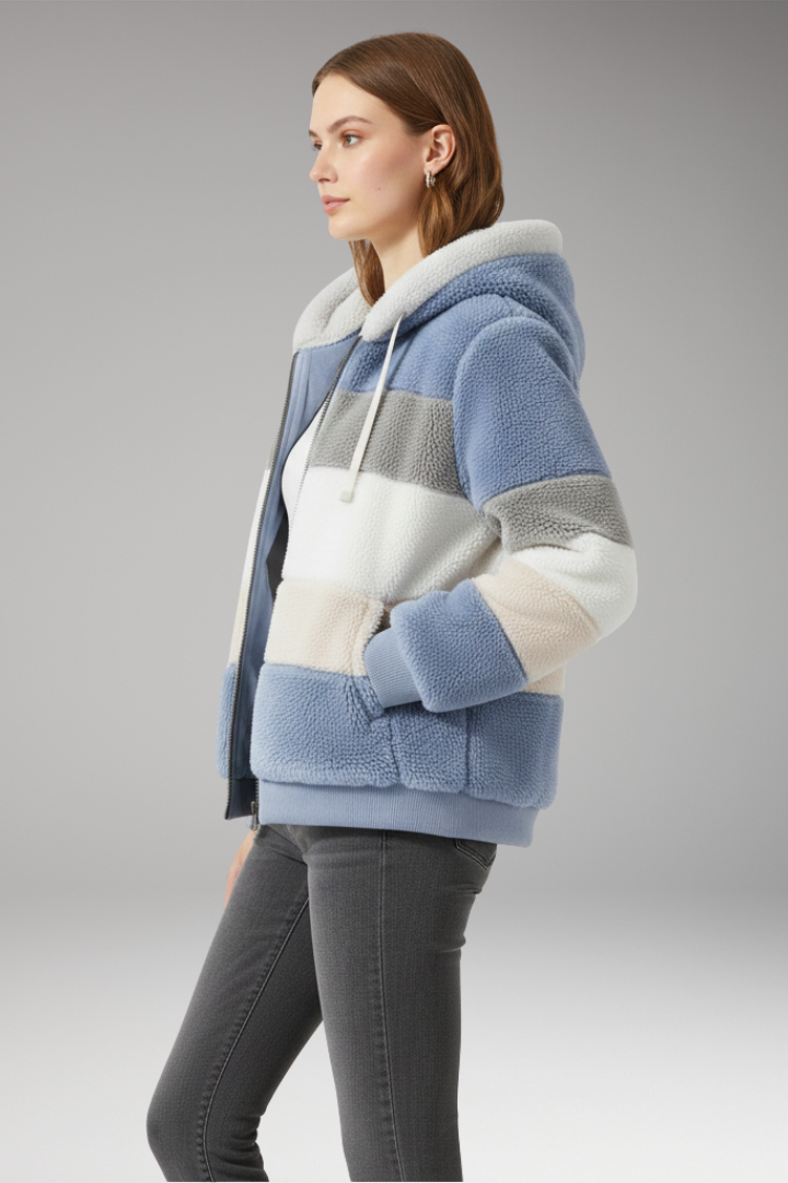 Women's Jacket with Hood and Striped Surface