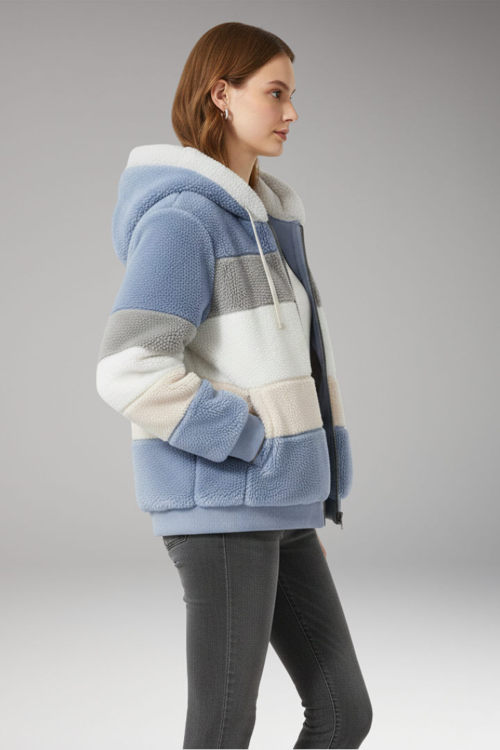 Women's Jacket with Hood and Striped Surface