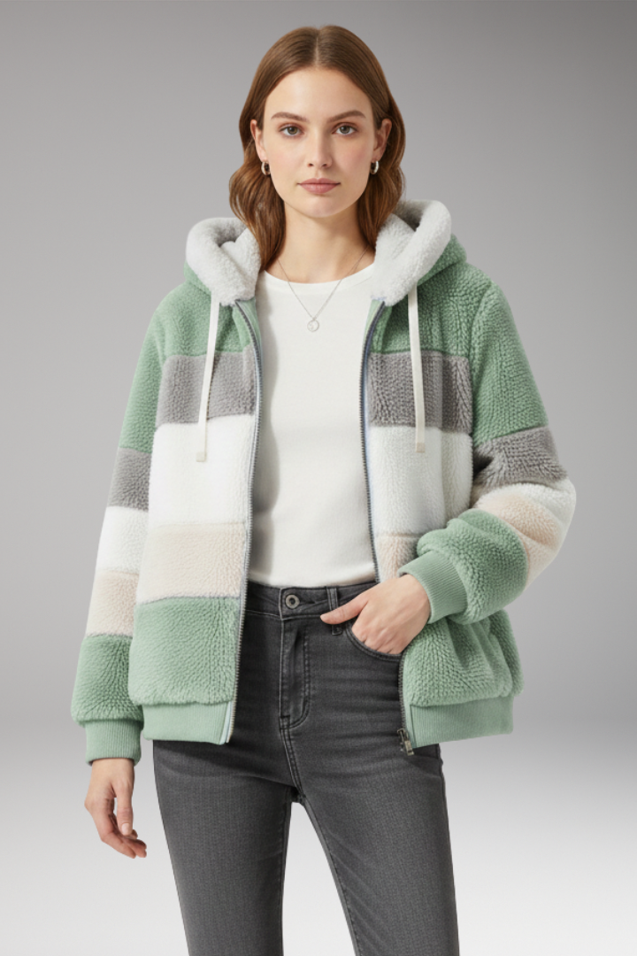 Women's Jacket with Hood and Striped Surface