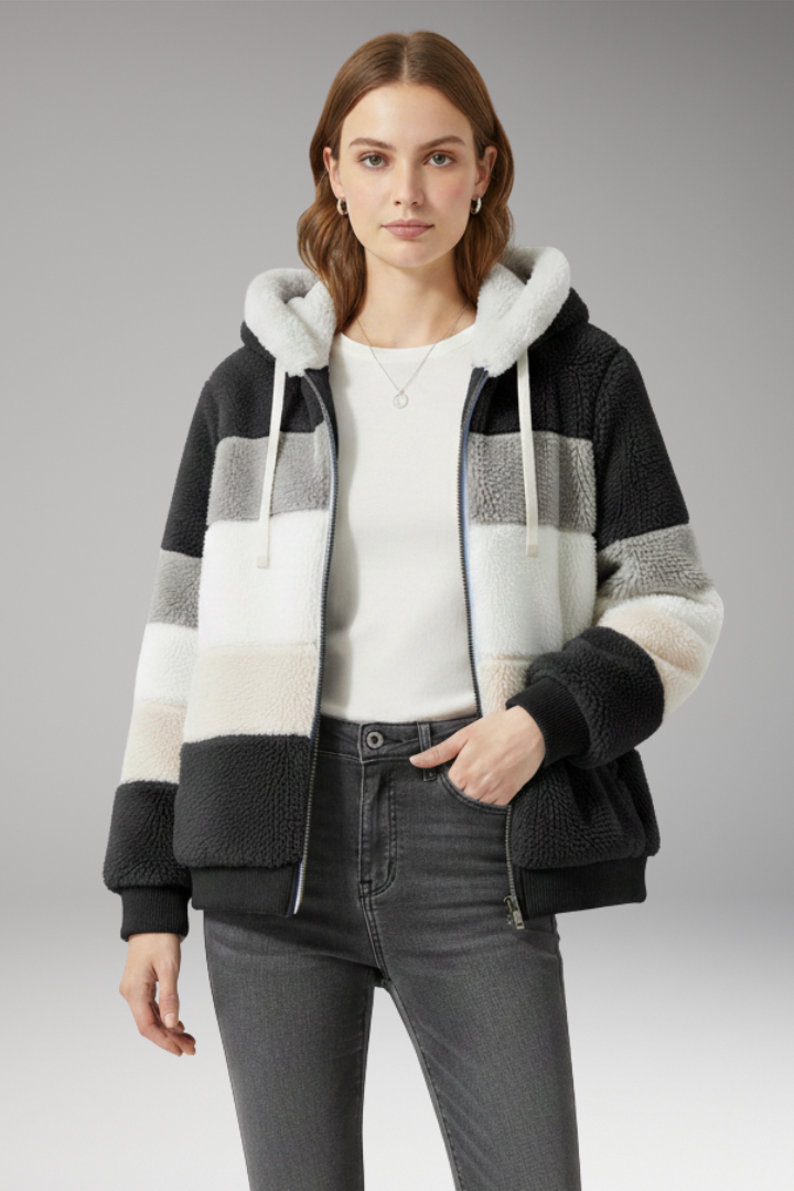 Women's Jacket with Hood and Striped Surface